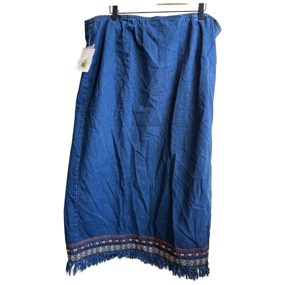 NWT! 90s Long Denim Wrap Skirt Vintage Embroidered Jean Skirt Western Boho 20W - Picture 5 of 9